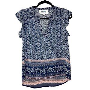 Alice Blue Stitch Fix Blue/Pink Print Sleeveless Blouse Small